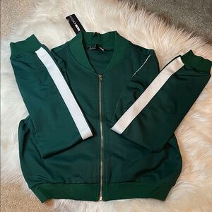 Fashion Nova Dark Green Bomber Jacket with White Stripe
